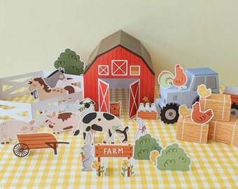 Paper farm, printable activities for kids, instant download, colorful paper cutout.