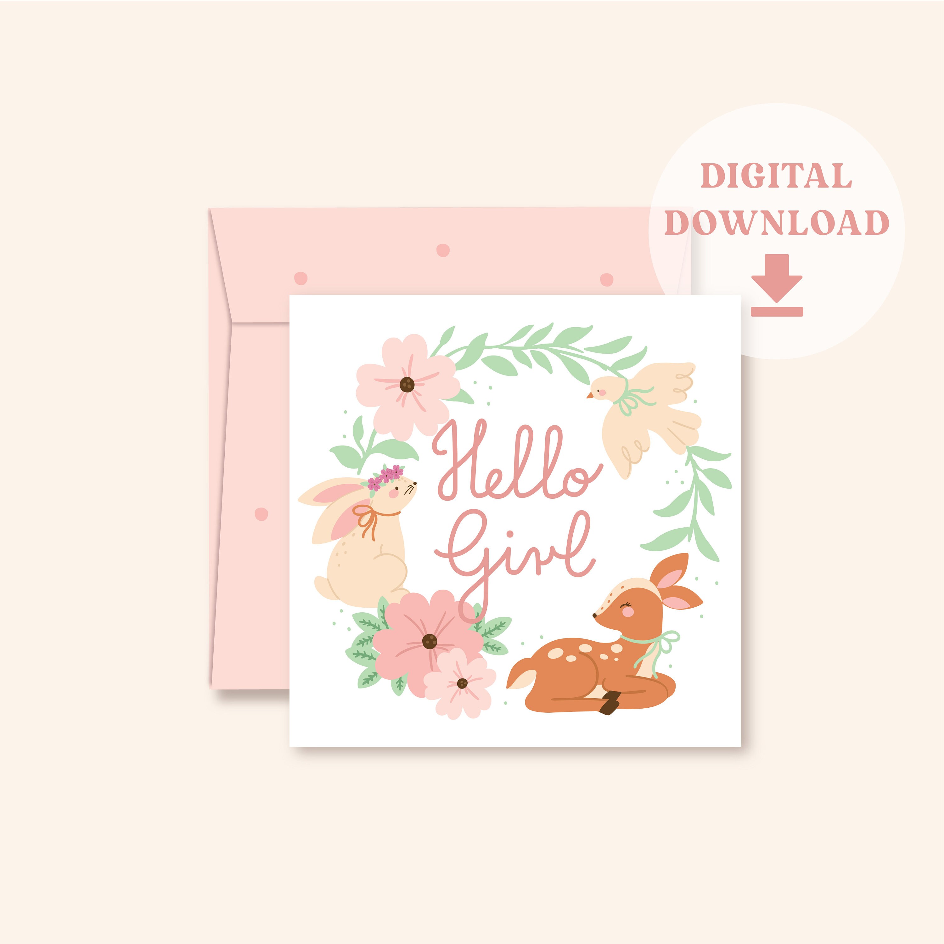 Printable Girl Baby Shower Card/ Digital Print Homemade Card to Welcome ...