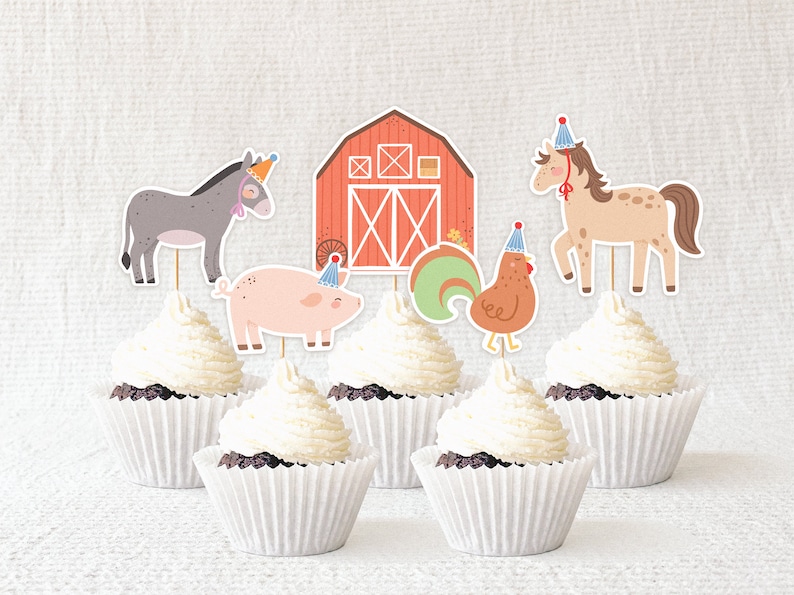Farm Theme Cupcake Toppers, Printable Country Animals, DIY Birthday ...