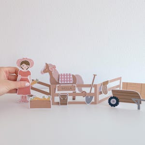 Set di bambole di carta stampabili: Lily e il suo cavallo Bella, attività di vestire da cowgirl per bambini, libro di attività equestri, lavoretto fai da te, regalo per gli amanti dei cavalli.