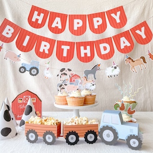 Set di decorazioni per compleanni a tema fattoria, pacchetto per feste in fattoria per bambini, sorpresa fai da te per neonati, download digitale.