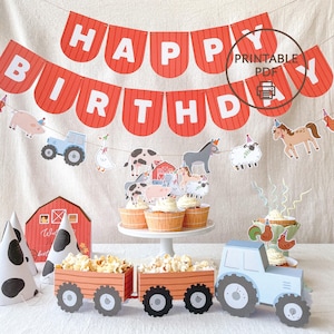 Farm birthday decoration set, kids farmyard party bundle, DIY surprise for baby, Digital download.