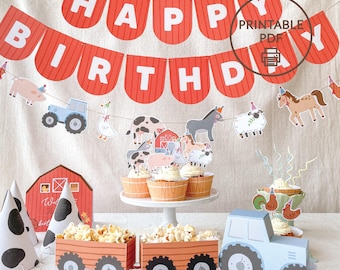 Farm birthday decoration set, kids farmyard party bundle, DIY surprise for baby, Digital download.