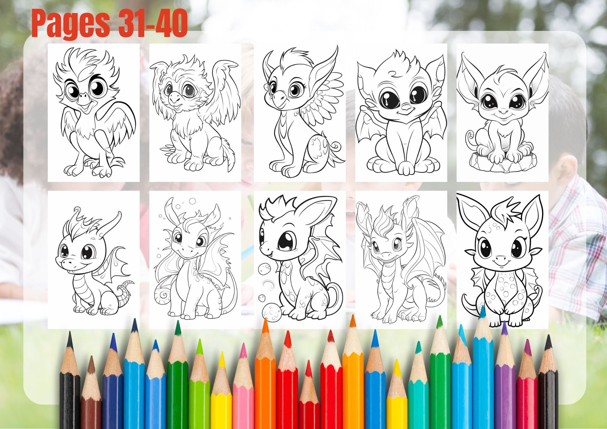 50 Cute Mythical Creatures Coloring Page Bundle Printable SVG PDF