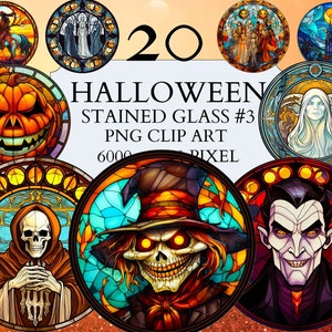20 Stained Glass Halloween #3 ClipArt | PNG Bundle | Scrapbooking | Printable Art | DIY Halloween Decor | Journaling | Card Making