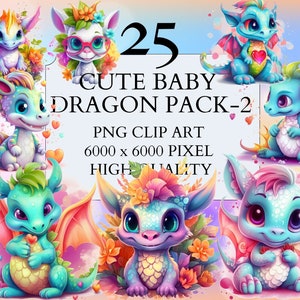 25 Cute Baby Dragon Pack #2 Clipart | PNG | Full Commercial Use | Fantasy Clipart | Cute Dragon Clipart with Instant Download