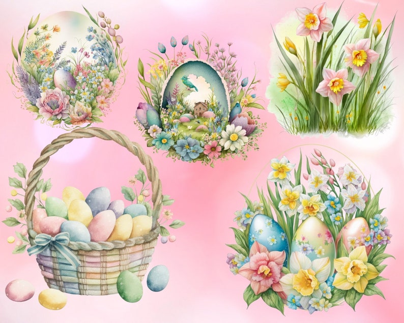 25 Happy Rainbow Easter Clipart PNG Full Commercial Use Bunny Clipart ...