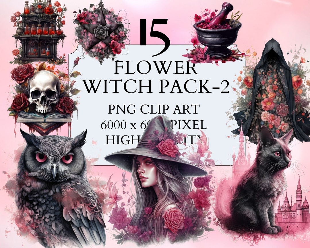 15 Flower Witch Pack-02 Clipart | PNG | Full Commercial Use | Fantasy