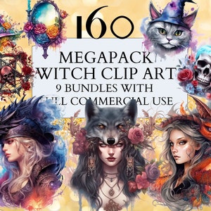160 Witch MEGA Pack #01 Clipart | PNG | Full Commercial Use | Fantasy Clipart | Witch Clipart | Clipart with Instant Download