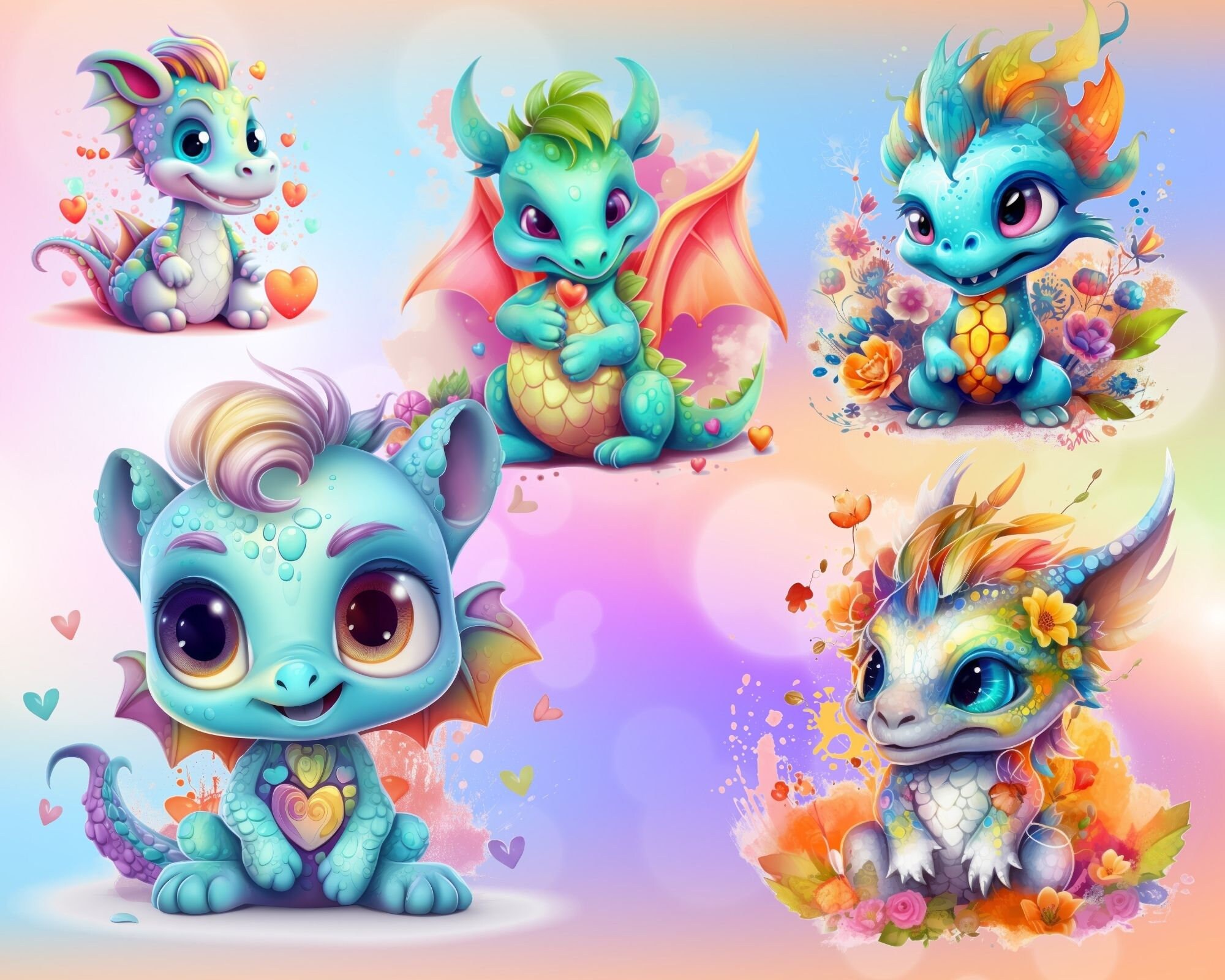 25 Cute Baby Dragon Pack #2 Clipart | PNG | Full Commercial Use ...