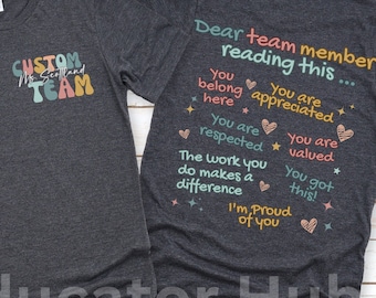 Aangepaste team shirt Admin team geschenken team shirts school personeel cadeau school kleding gepersonaliseerde geschenken leraar tee shirt school team shirts