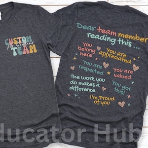 Aangepaste team shirt Admin team geschenken team shirts school personeel cadeau school kleding gepersonaliseerde geschenken leraar tee shirt school team shirts