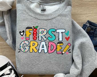 First Grade Teacher Shirt, Retro First Day of School Shirt, Cute 1st Grade Teacher Life Tee, Back to School Gift for Teachers Fun Team Shirt