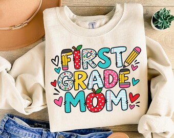 First Grade Mom PNG | 1st Grade Mom Shirt Design | Back to School Sublimation | Teacher Mom PNG | Cute School Clipart | Instant Download