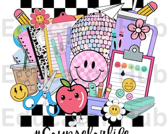 School Counselor Teacher PNG File Back to School PNG Design Summer Break School Clothes Retro Checkered Designs Counselor Life Shirt