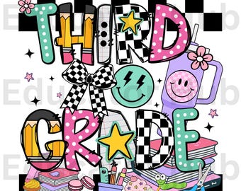 Third Grade Teacher Back to School Design Retro Clothes First Day of School Checkered Design Teacher Life 1st Day of School 3rd Grade Team