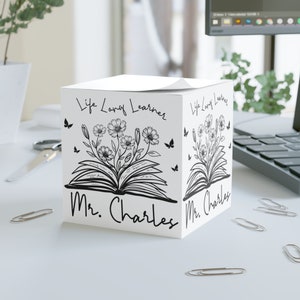Custom School Principal Gift Decor Office Book Lover Flower Lover Assistant Principal Appreciation Gift Note Cube Principal Back-to-School