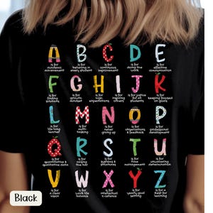 Regalo de educación especial personalizado, regalo para maestros de educación especial, camiseta de regreso a clases, camiseta con el alfabeto, camiseta personalizada de fin de año para paraprofesionales, camiseta con nombre personalizado