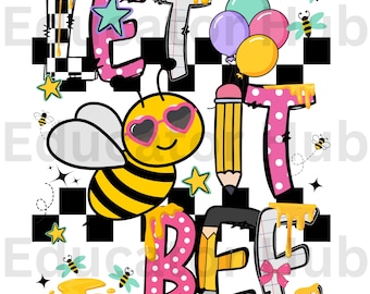 Let it bijenshirt terug naar school T-shirt leraar waardering png-ontwerp schoolkleding elementair shirt geruit ontwerp schoolbegeleider shirt