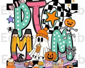 PTO Mom Life File Cute Halloween PNG Fall Retro Design Clothes PTA School Clothes Checkered Designs School Mom Life Shirt End of School Year