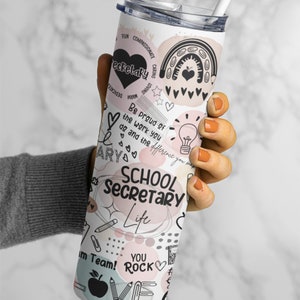 Schulsekretariat Geschenk Sekretärin Lehrer Geschenk Sekretärin Lehrer Becher Skinny Tumbler mit Stroh 20 Unzen Becher