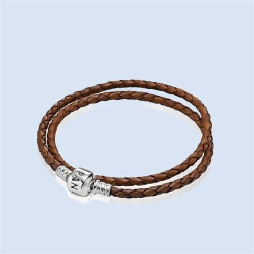 PANDORA Golden Tan Double Leather Bracelet in Brown