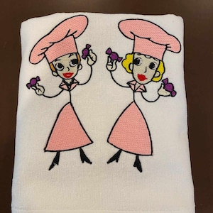 I Love Lucy Hand Towel - Lucy and Ethel Candy  -  White