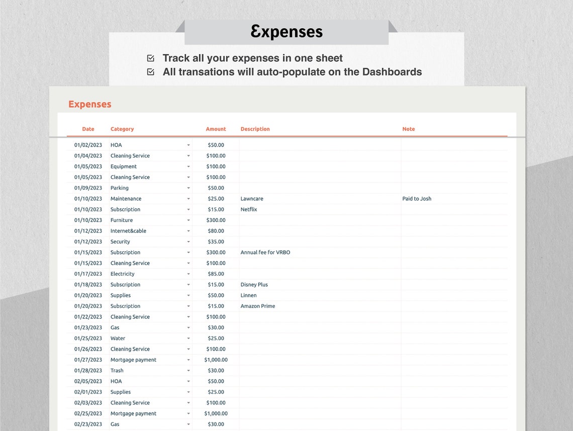 Airbnb Expense Trackerrental Property Etsy
