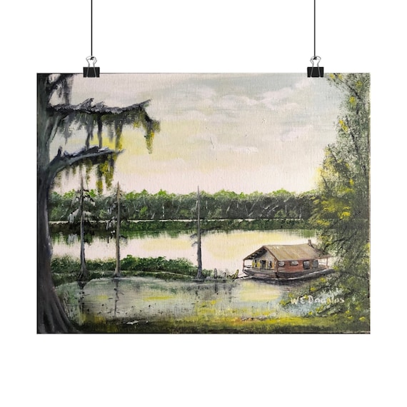Houseboat at the Lake -Matte Horizontal Poster for framing - W C Douglas