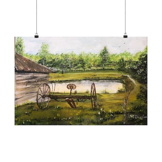 Hay Rake and the Pond - Matte Horizontal Poster for Framing - W C Douglas