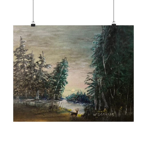 Deer at the River - Matte Horizontal Poster for Framing - W C Douglas