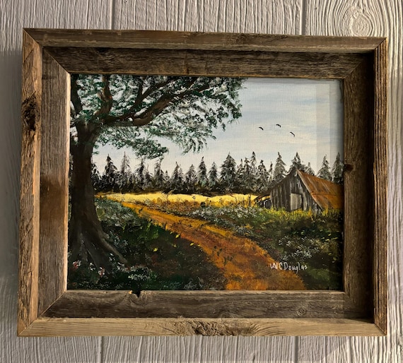 Barn on a Country Road by W C Douglas, DouglasArt, Original Acrylic on Stretched Canvas