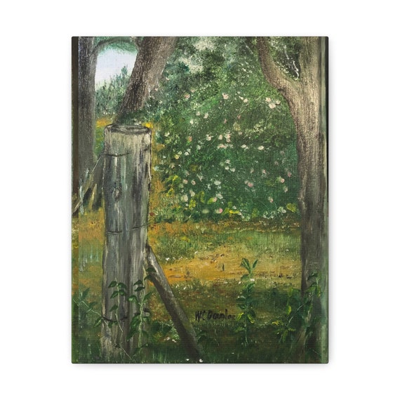 Fencepost and Azaleas by WC Douglas - Oil on stretched Canvas