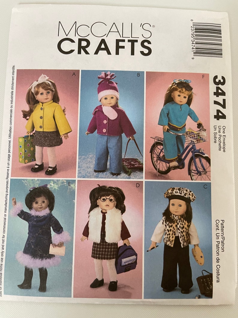 McCall's Crafts 3474 18 Doll Clothes UNCUT 2001 image 1