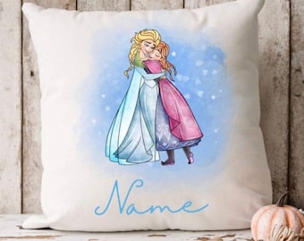 Cojín personalizado inspirado en Elsa y Anna con cualquier nombre
