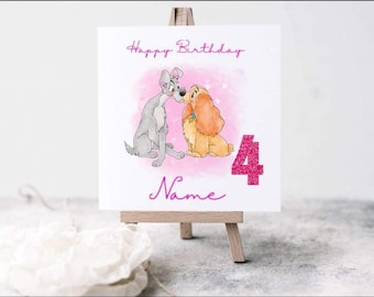 Lady and the tramp inspired Personalised Birthday card with any name and age