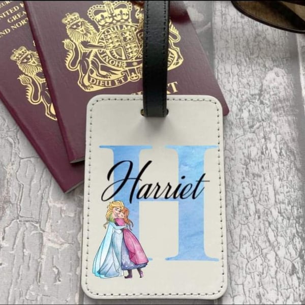 Personalised Elsa and Anna  inspired luggage tag name tag with any name added