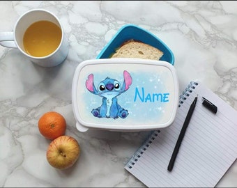 Stitch personalised lunch box in white blue or pink