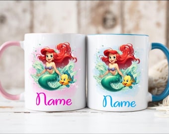 Ariel inspired personalised mug cup choice of blue or pink