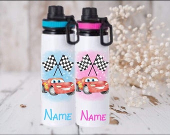 Lightening McQueen cars Personalised water bottle blue or pink