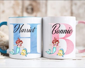 Caneca personalizada inspirada na Ariel, escolha entre azul ou rosa