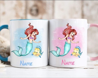 Caneca personalizada inspirada na Ariel, escolha entre azul ou rosa