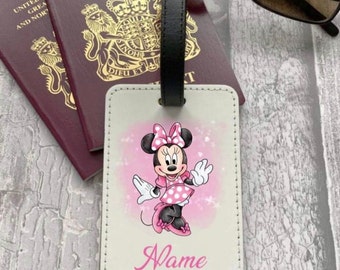 Gepersonaliseerde Minnie Mouse geïnspireerd bagagelabel naamlabel met elke naam toegevoegd