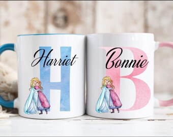 Frozen Elsa Anna   inspired personalised mug cup choice of blue or pink