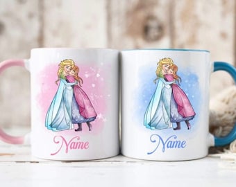 Frozen Elsa & Anna inspired personalised mug cup choice of blue or pink