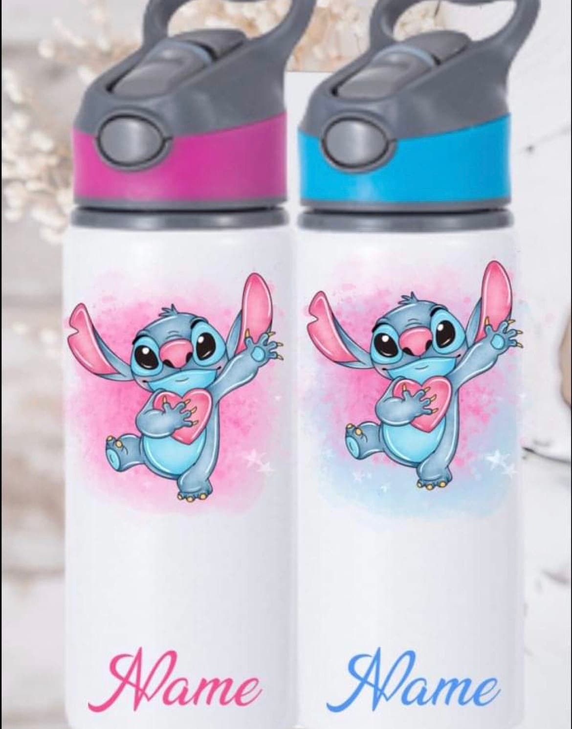 Stitch Personalised water bottle blue or pink