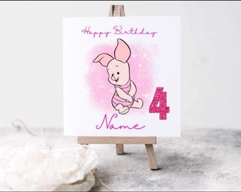 Piglet inspired Personalised Birthday card with any name and age
