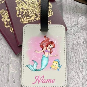 Personalised Ariel inspired luggage tag name tag with any name added