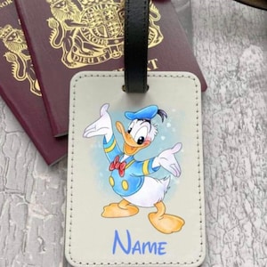 Personalised Donald Duck inspired luggage tag name tag with any name added