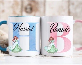 Caneca personalizada inspirada na pequena sereia Ariel, escolha entre azul ou rosa
